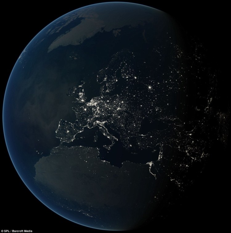 Europe at night from space. Europe at night from space.