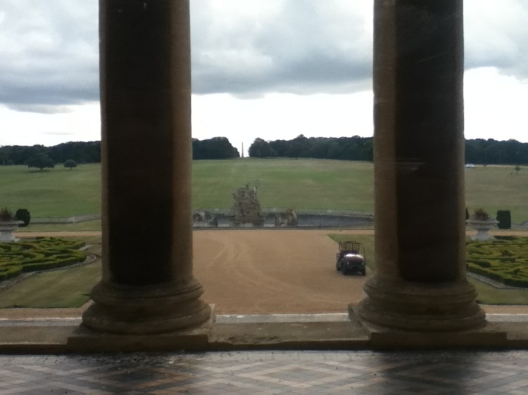 Raking the front driveway
