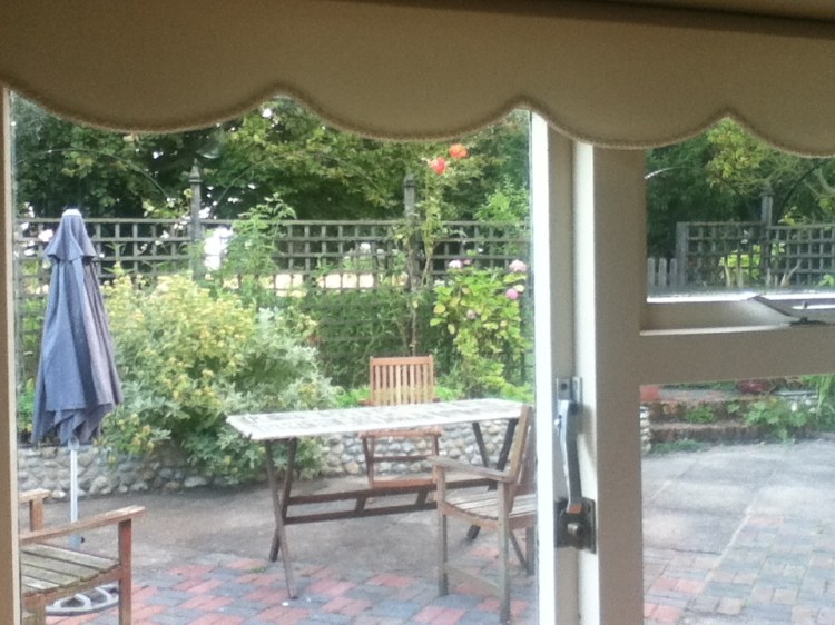 Our cottage is surrounded by a beautiful big garden and then farmland beyond. Here is the view from the kitchen
