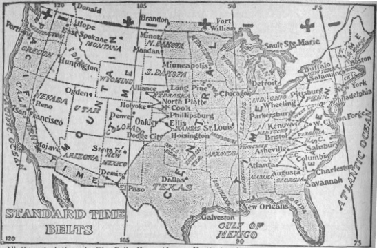 Time zones of the USA 1913