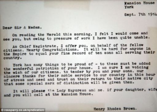 Letter from the Chief Magistrate of the city of York