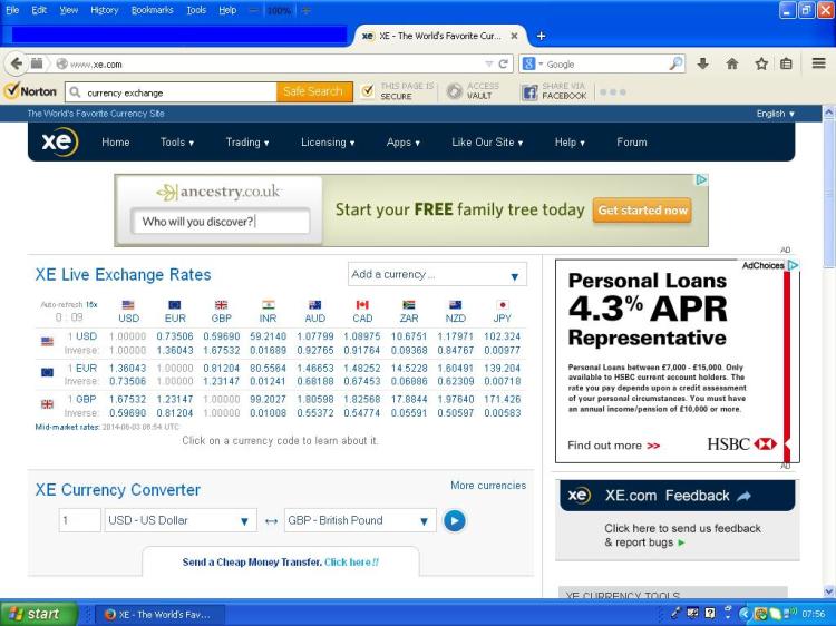 Global Currency Rates early in the morning of 3rd June 2014.