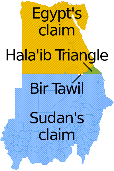 Hala'ib Triangle claimed by both nations, Bir Tawil claimed by neither.