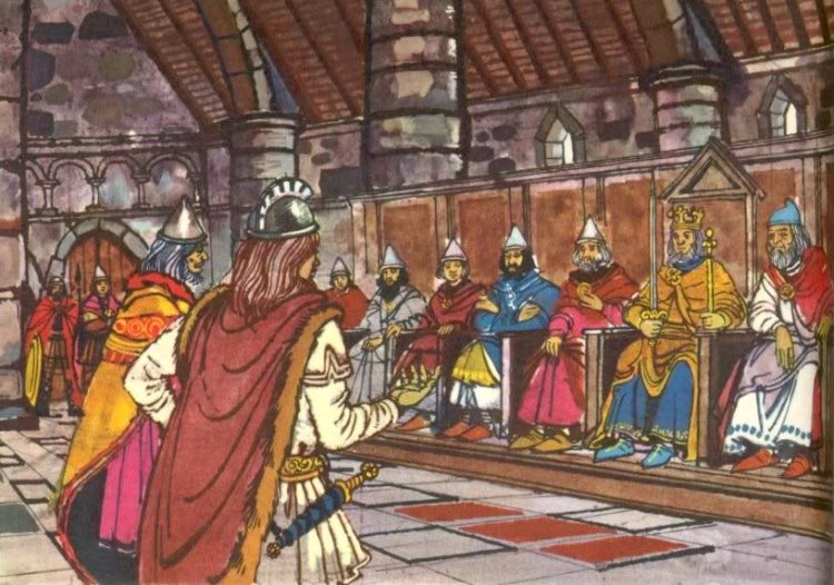 Foreign dignitaries appearing before an Anglo-Saxon King and the Witenagemot