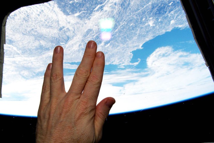 Astronaut from the International Space Station salutes Live Long and Prosper