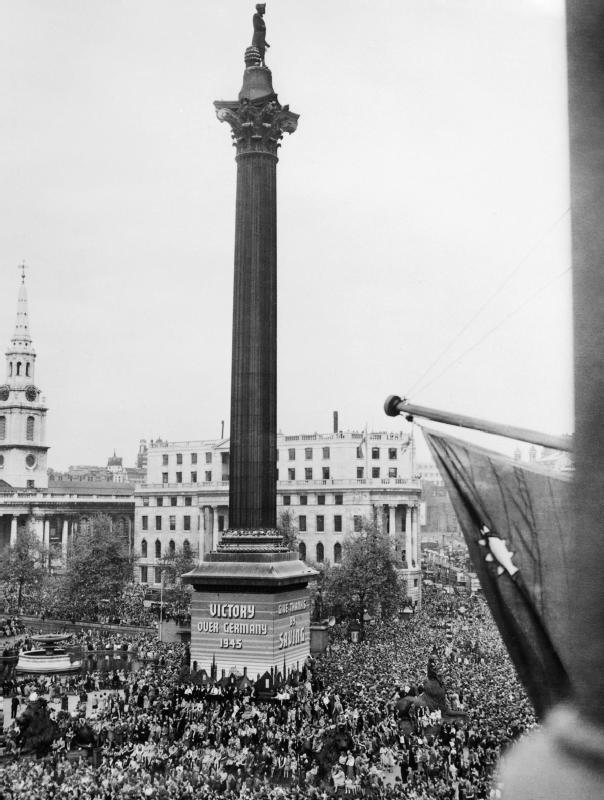 Crowds celebrate in Trafalgar Square