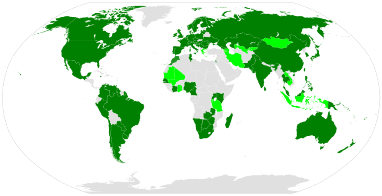 Map showing countries with International Rugby Boards.