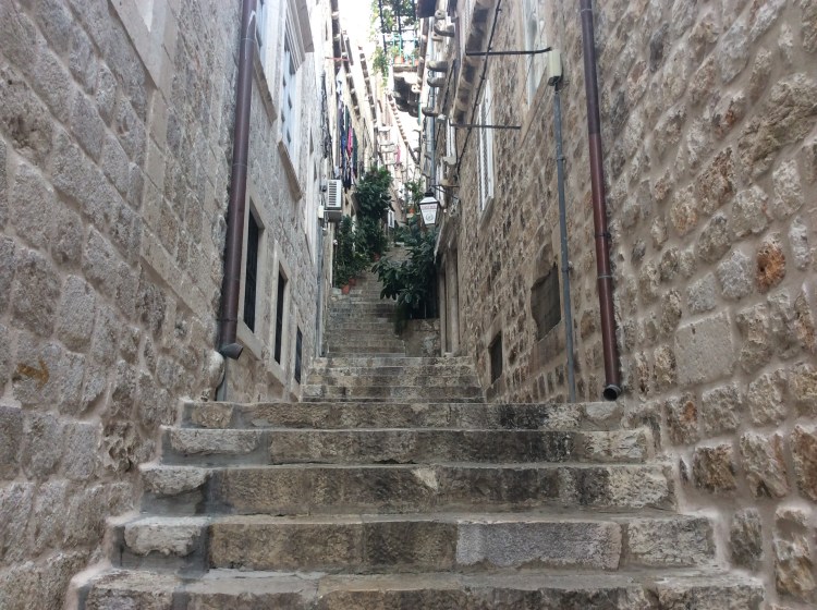 Steep steps in Dubrovnik. They are everywhere and are a  natural barrier to keep most tourists away.