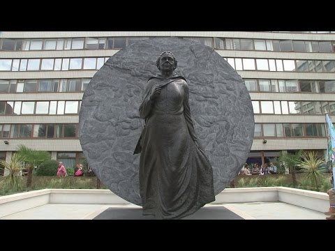 The new statue for Mary Seacole in the grounds of St. Thomas' Hospital on the banks of the River Thames.