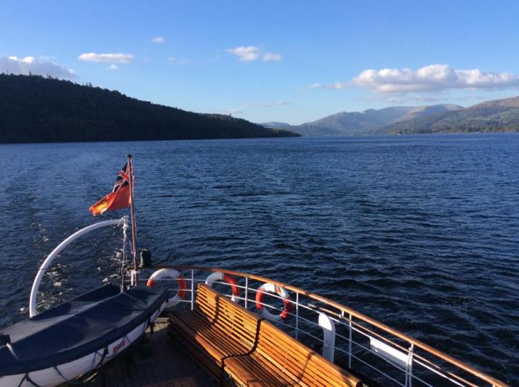 Heading back to port at Bowness... hardly packed out on the open roof deck.