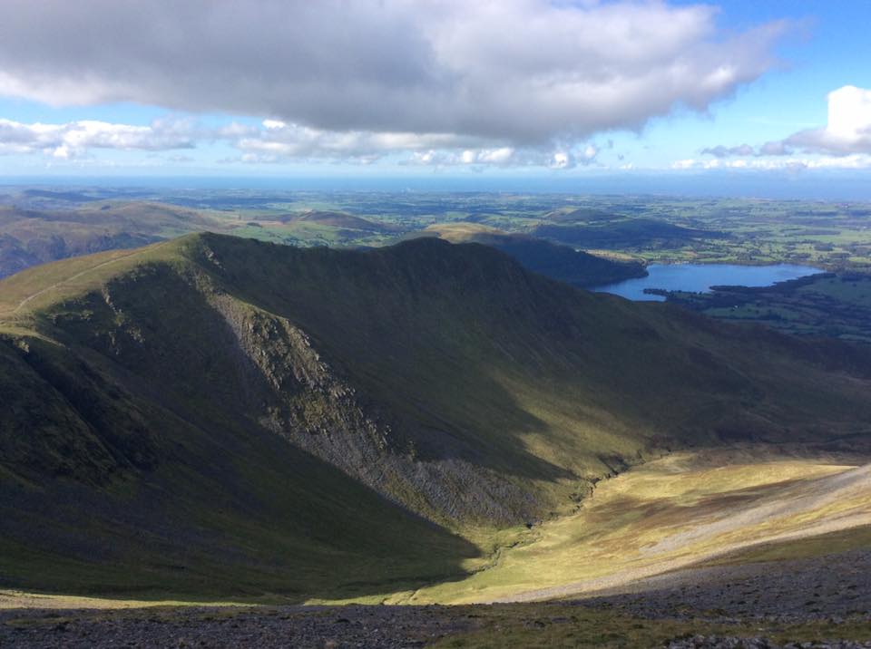 Before I ascend Skiddaw proper, a look back to the woods by the lake where I had started and then up the back of the ridge opposite before climbing the ridge to Ullock Pike opposite and following it around to the left.
