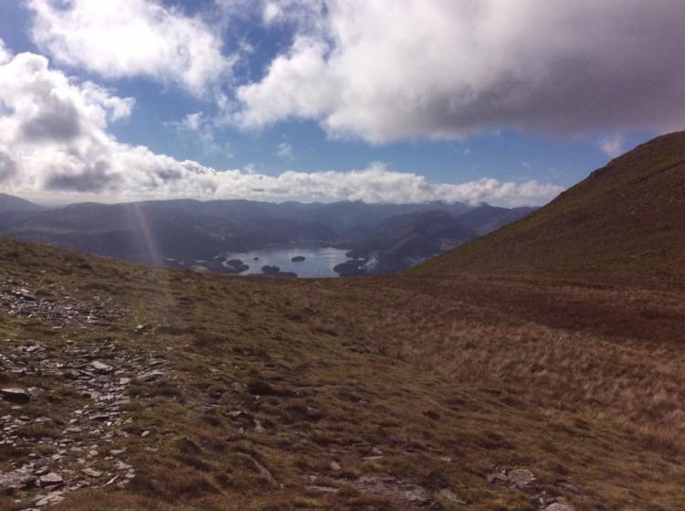 A view over Derwent Water with Catbells on the right, Borrowdale in the distance and ScaFell Pike on the horizon. The Millenium Falcon flew over this lake in the new Star Wars film.