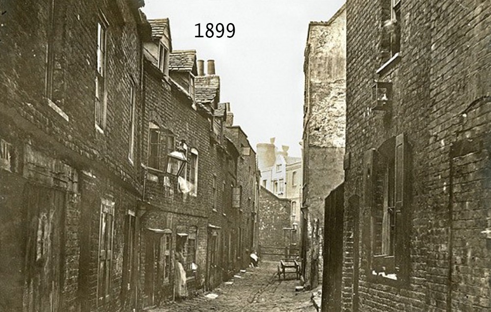 A typical Victorian slum street.