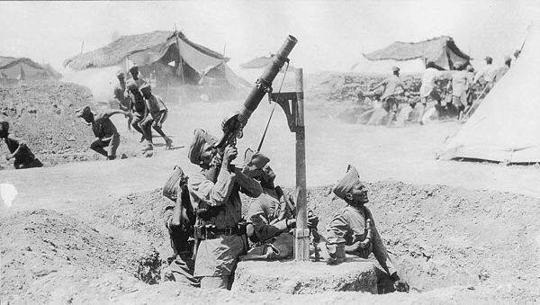 British-Indian soldiers firing machine guns at Ottoman Aircraft in WW1 Iraq