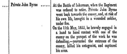 John Byrne VC, mentioned in dispatches.