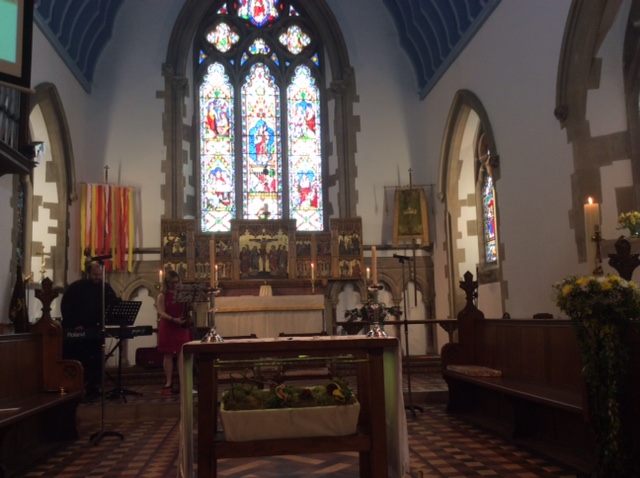 The Altar and Quire, the church choir sit on both sides and I've skilfully managed not to fit either side in very well.