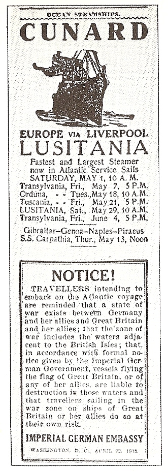 The published notice by the Imperial German Embassy.