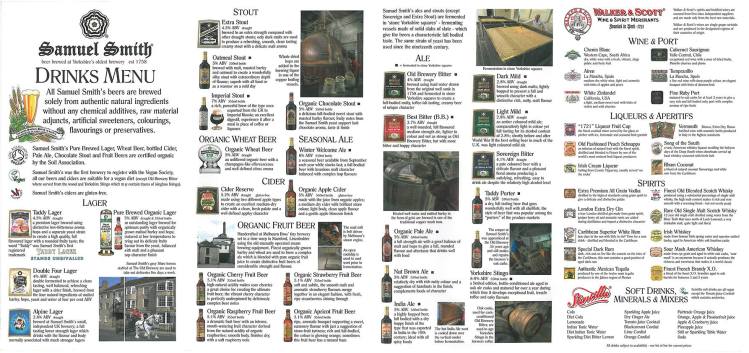 The Angel - Drinks Menu