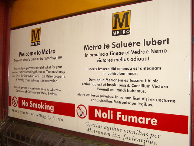 Wallsend Metro station, part of the Tyne & Wear Metro. The only public station with signage in Latin.