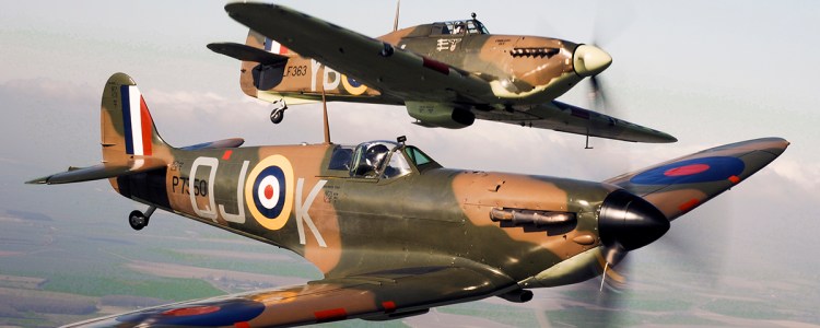 Spitfire P7350, flies alongside Hurricane LF363.