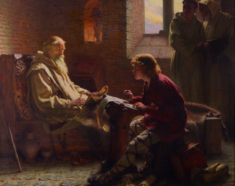 The Venerable Bede translating the Gospel of John on his deathbed. Painting by James Doyle Penrose in 1902.