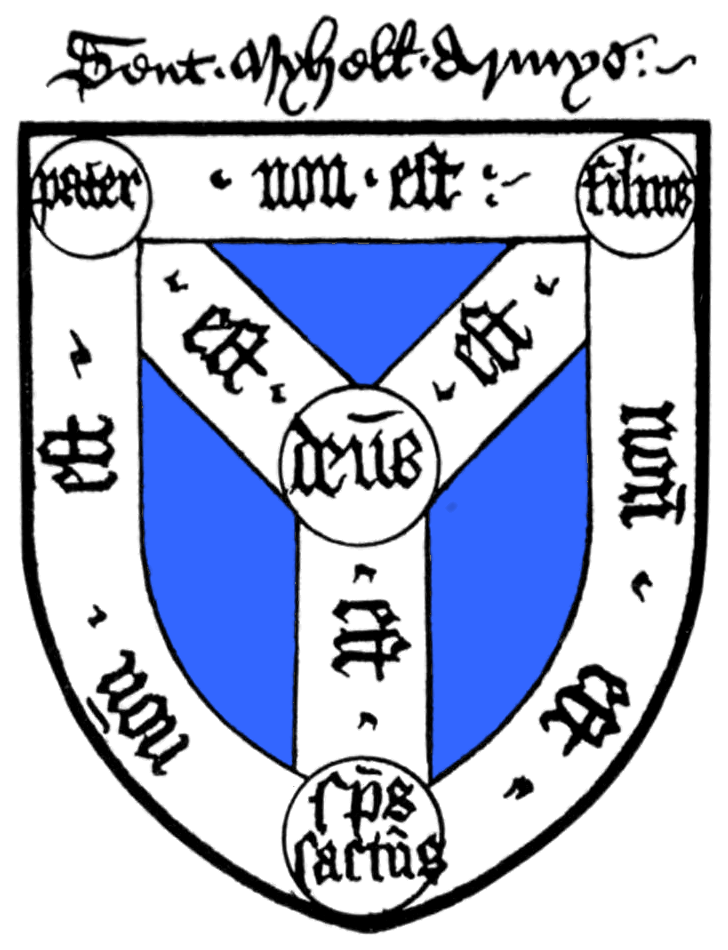 15th-century heraldic version of the Shield of the Trinity which would have been similar to that of the Aldgate Priory.