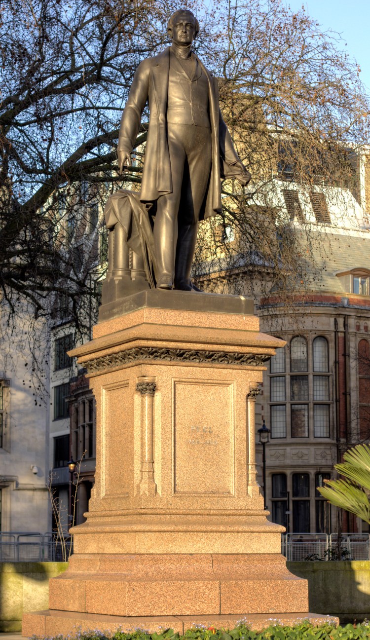 This statue of Sir Robert Peel is in Parliament Square, opposite Parliament and home of many a demonstration.