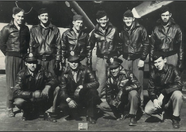 The crew of B-17 Flying Fortress nicknamed "Mi Amigo" of the 305th Bomb Group. Back Row: Robert Mayfield, Vito Ambrosio, Harry Estabrooks, George Williams, Charles Tuttle, Maurice Robbins. Front Row: John Kriegshauser, Lyle Curtis, Melchor Hernandez, John Humphrey Picture: AMERICAN WAR MUSEUM