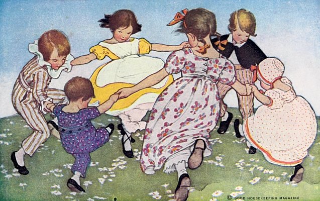 Ring-a-ring-a-rosies, A pocket full of posies.  A tissue, a tissue.  We all fall down