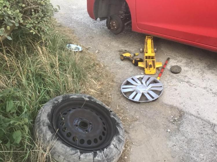 A totally ruptured tyre