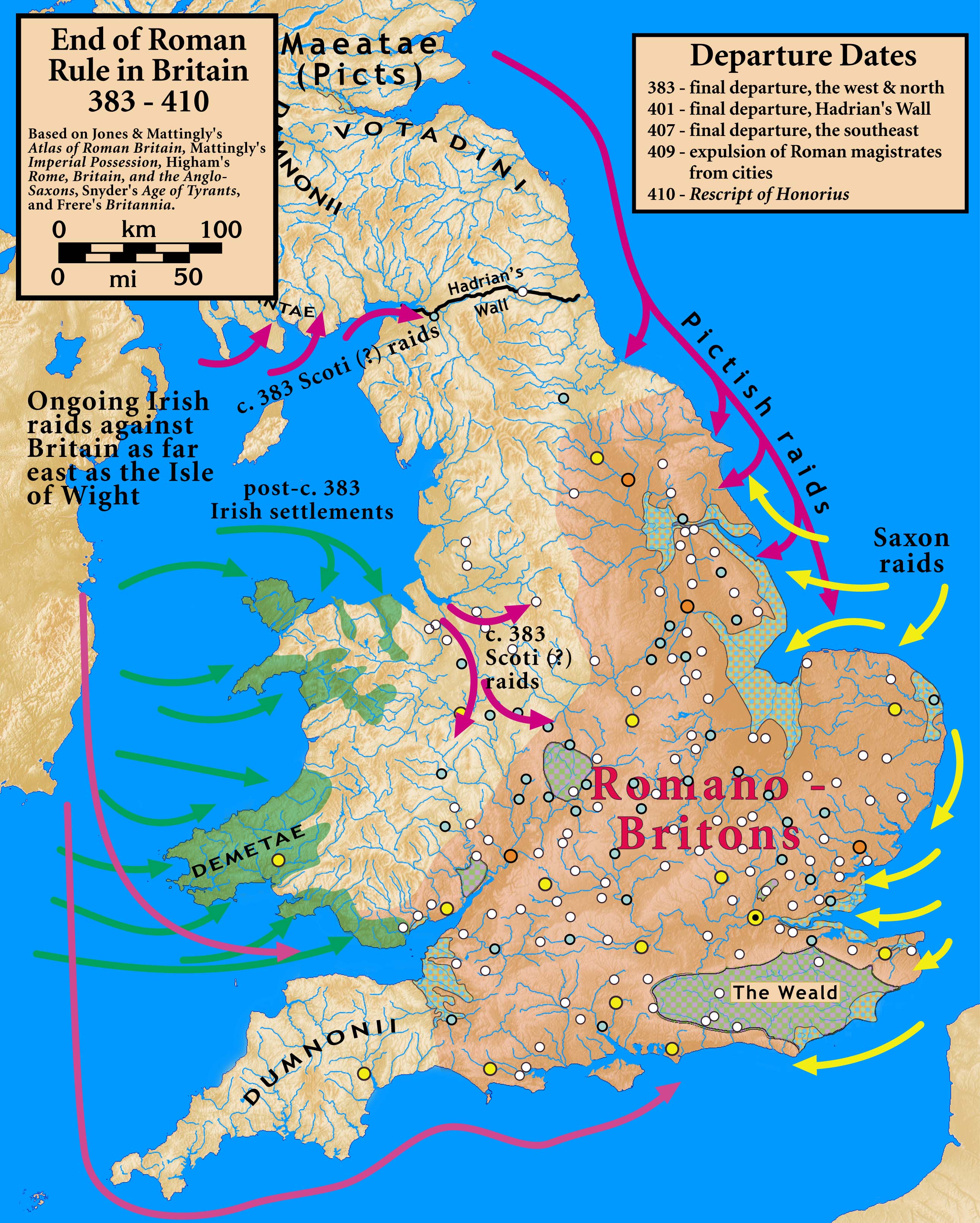 The End of Romano Britain. Map from Wikipedia