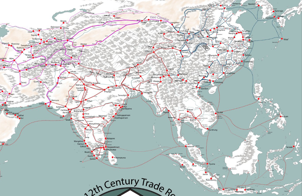Map of 11th and 12th Century Trade Route in Asia