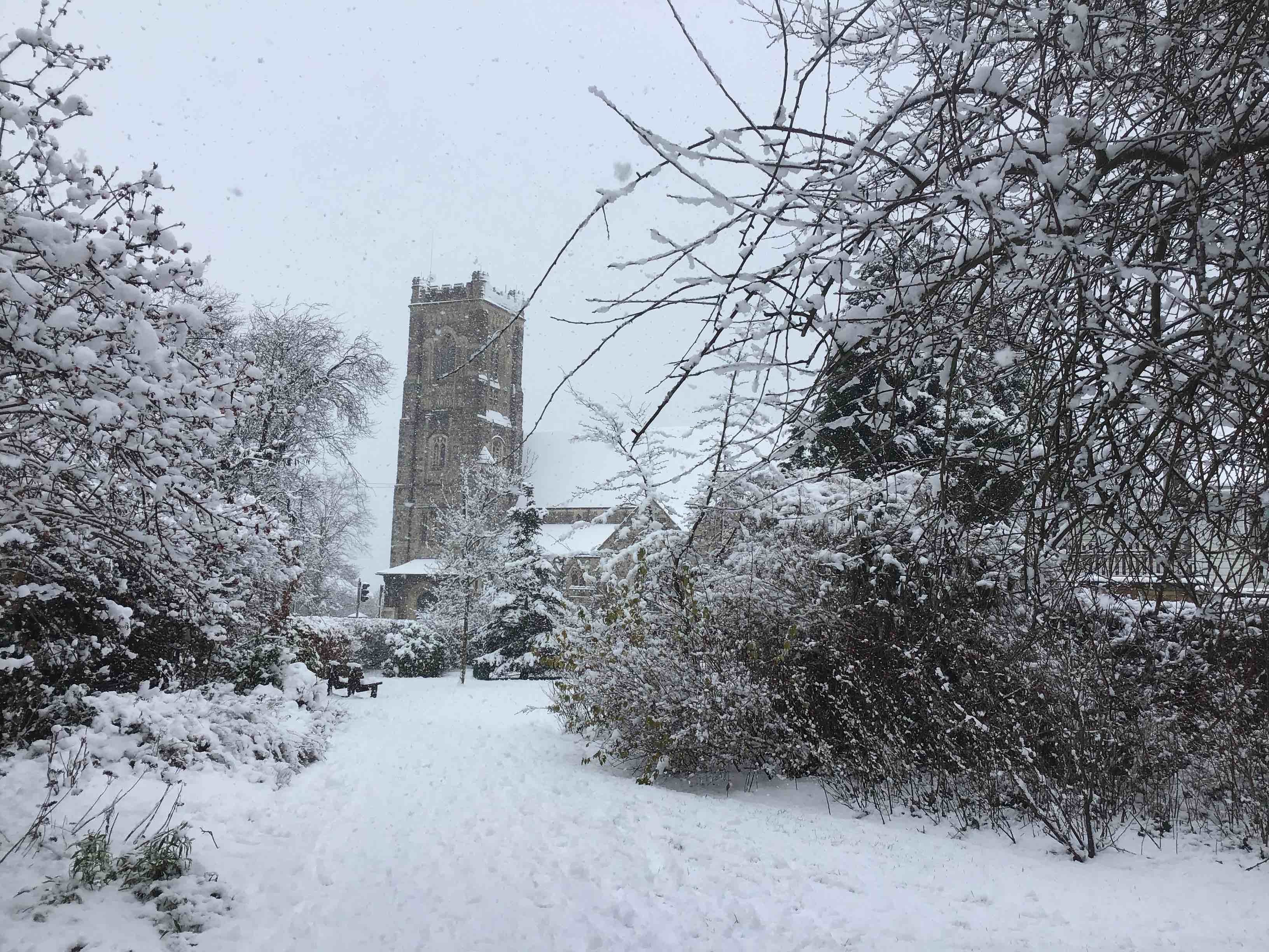 St Peters Church Bushey Heath in Snow