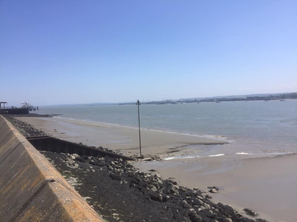 Looking across the Thames from Tilbury in the county of Essex to Gravesend in the county of Kent.